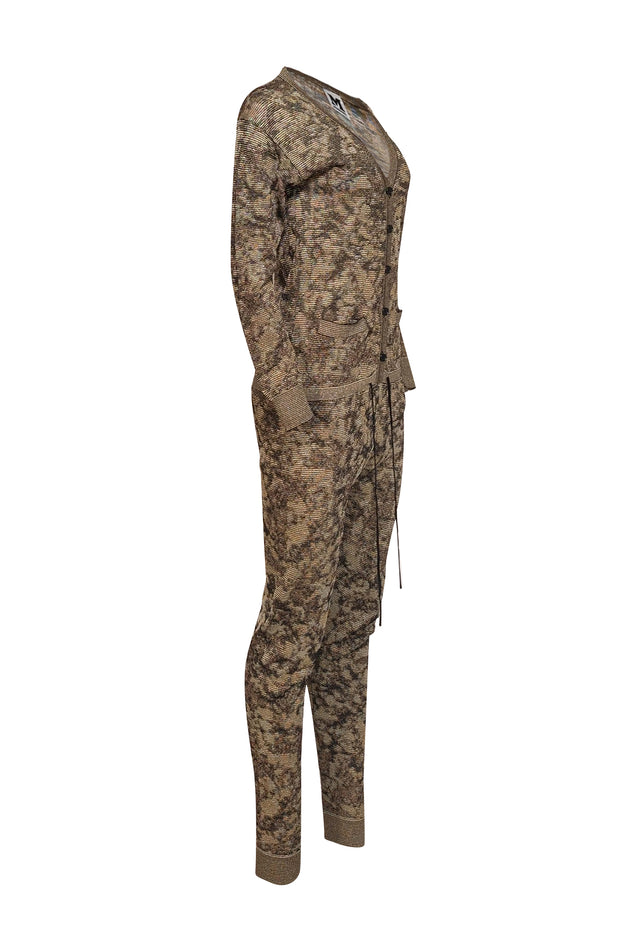 Missoni - Brown & Gold Metallic Patterned Knit Jumpsuit Sz 6 - Current Boutique