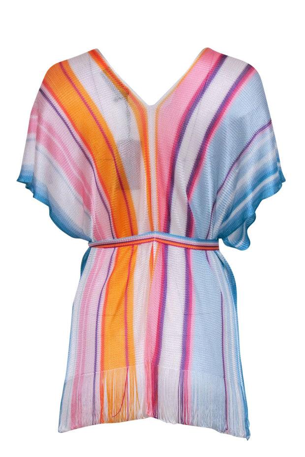 Current Boutique-Missoni - Blue Multi Striped Open Front Waist Tie Poncho Sz One Size