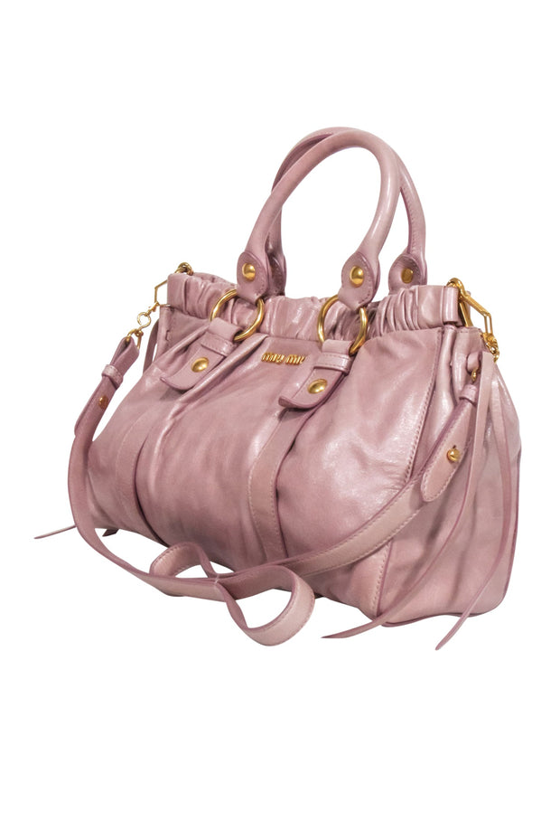 Current Boutique-Miu Miu - Beige Leather Gathered Satchel Bag