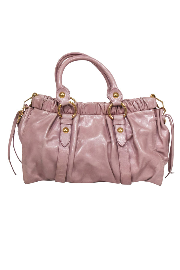 Current Boutique-Miu Miu - Beige Leather Gathered Satchel Bag