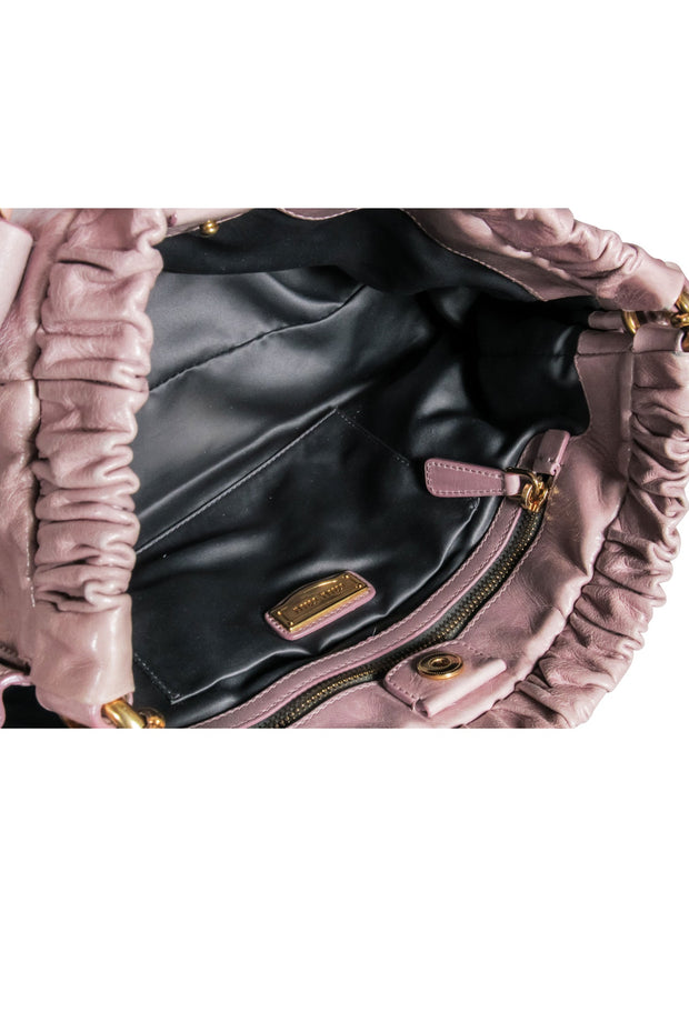 Current Boutique-Miu Miu - Beige Leather Gathered Satchel Bag
