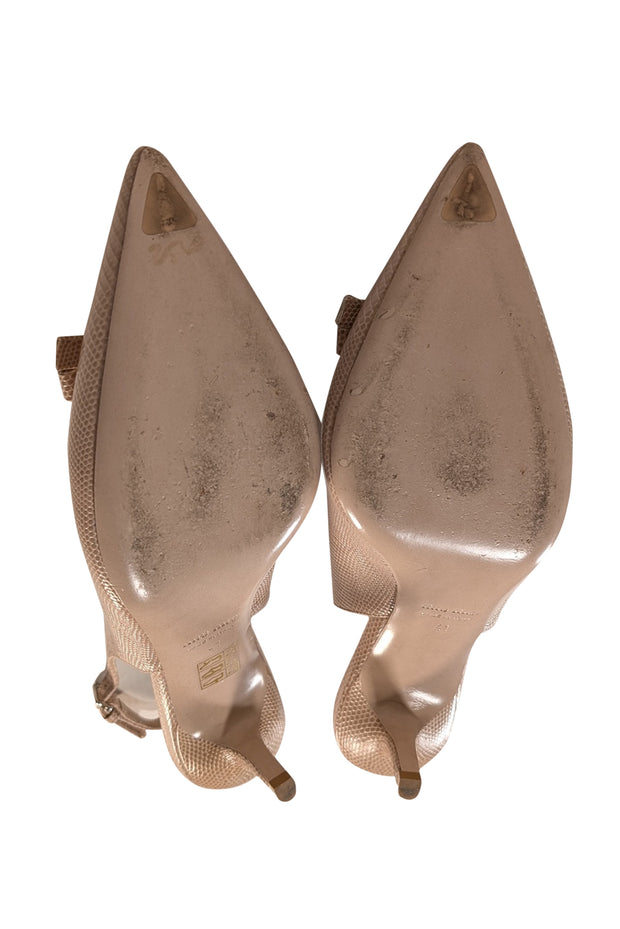 Current Boutique-Miu Miu - Beige Croc Embossed Bow Toe Sling Back Heels Sz 11