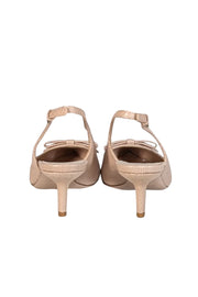 Current Boutique-Miu Miu - Beige Croc Embossed Bow Toe Sling Back Heels Sz 11