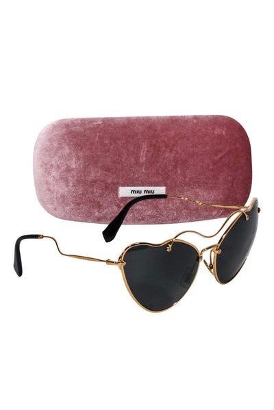 Current Boutique-Miu Miu - Gold Cat Eye Aviator Sunglasses w/ Black Lenses