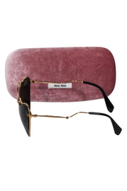 Current Boutique-Miu Miu - Gold Cat Eye Aviator Sunglasses w/ Black Lenses