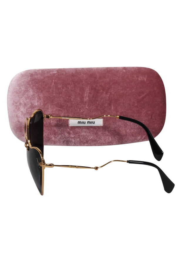 Current Boutique-Miu Miu - Gold Cat Eye Aviator Sunglasses w/ Black Lenses