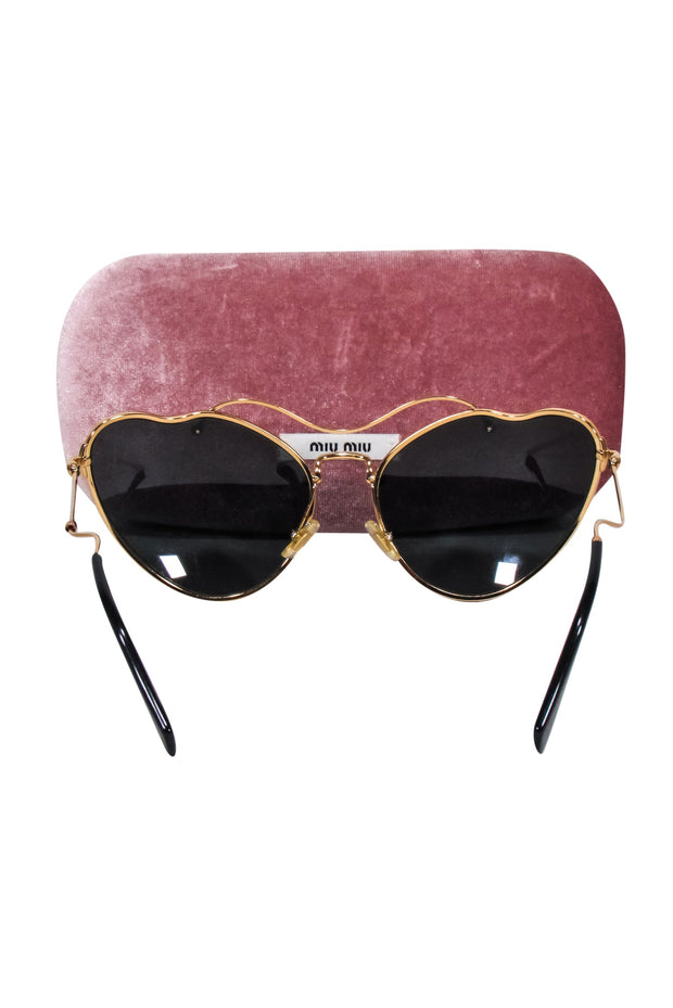 Current Boutique-Miu Miu - Gold Cat Eye Aviator Sunglasses w/ Black Lenses