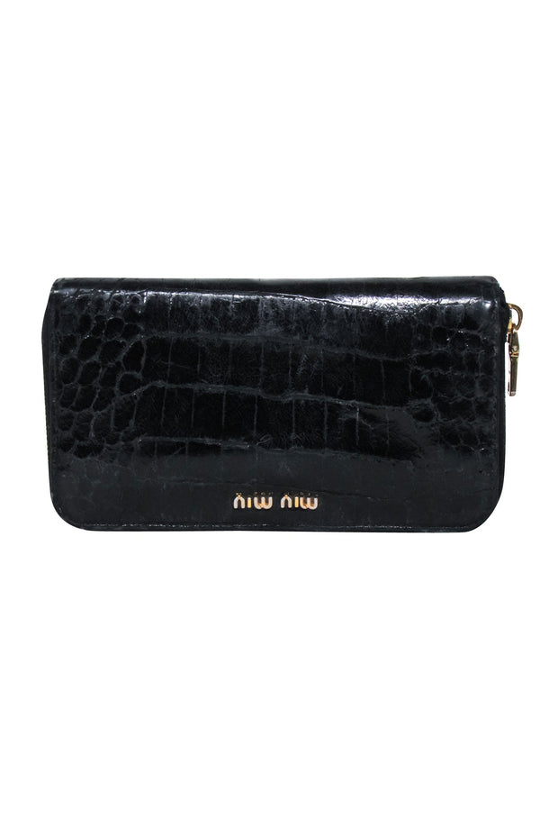 Current Boutique-Miu Miu - Black Croc-Embossed Leather Long Wallet