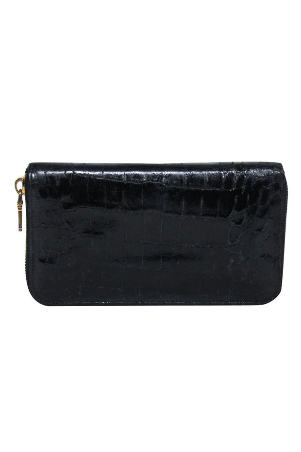 Current Boutique-Miu Miu - Black Croc-Embossed Leather Long Wallet