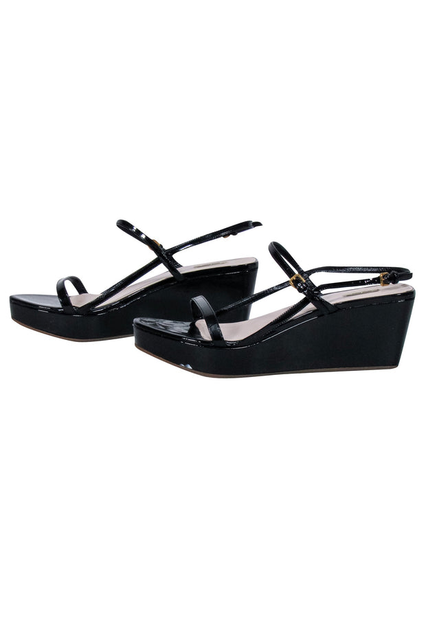Current Boutique-Miu Miu - Black Patent Leather Platform Wedge Sandals Sz 9.5