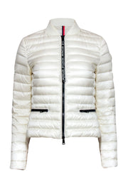 Current Boutique-Moncler - Cream Puffer Jacket w/ Black Zipper Accent Sz 0