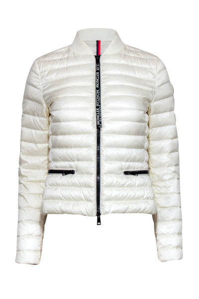 Current Boutique-Moncler - Cream Puffer Jacket w/ Black Zipper Accent Sz 0