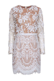 Current Boutique-Monique Lhuillier - White & Beige Lace Cocktail Dress Sz 12
