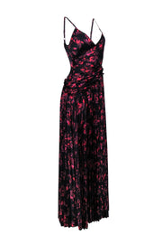 Current Boutique-Monique Lhuillier - Black w/ Pink & Purple Floral Print Pleated Formal Dress Sz 2