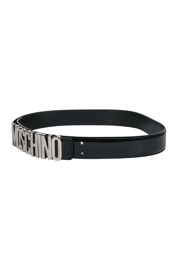 Current Boutique-Moschino - Black Patent Leather Belt w/ Lettering Logo Sz 12