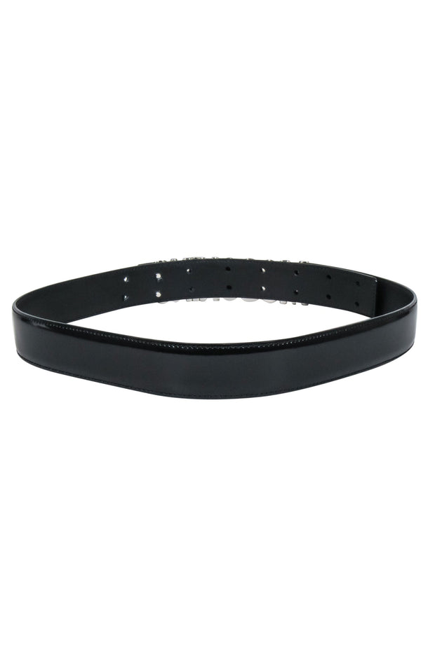 Current Boutique-Moschino - Black Patent Leather Belt w/ Lettering Logo Sz 12