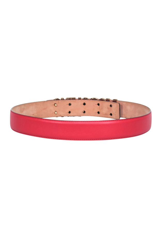 Current Boutique-Moschino - Red Leather Belt w/Gold Lettering Sz 12