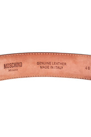 Current Boutique-Moschino - Red Leather Belt w/Gold Lettering Sz 12