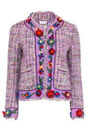 Current Boutique-Moschino - Lavender Tweed Blazer w/ Multi Color Floral Trim Sz 2