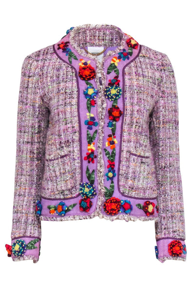 Current Boutique-Moschino - Lavender Tweed Blazer w/ Multi Color Floral Trim Sz 2