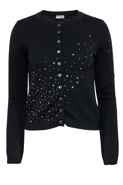 Current Boutique-Mochino Jeans - Black Wool Cardigan w/ Rhinestones Sz 6