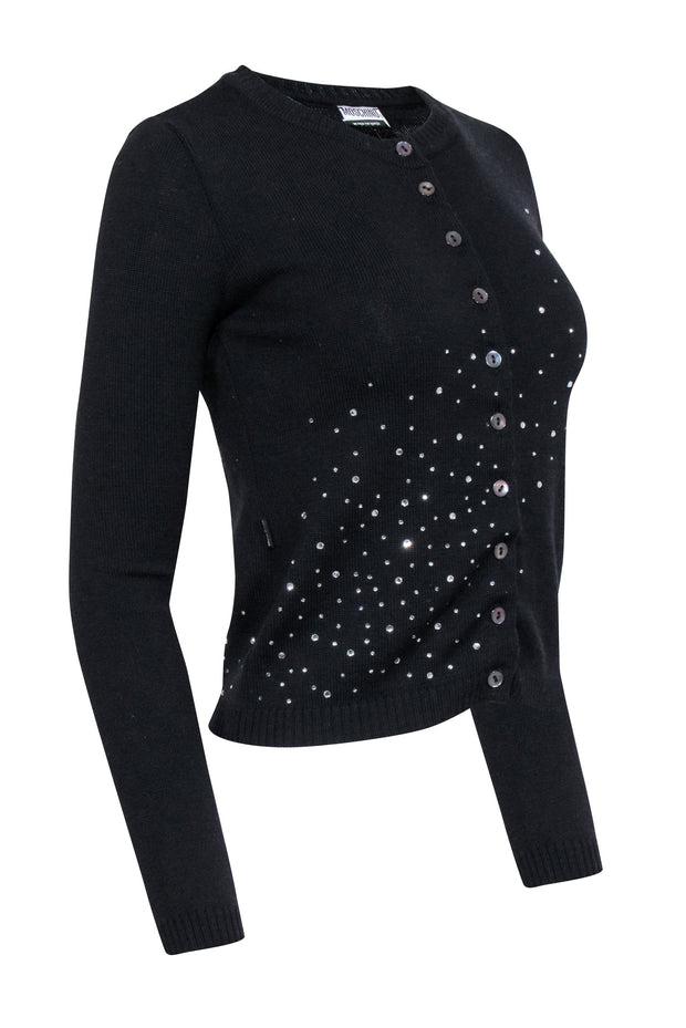Current Boutique-Mochino Jeans - Black Wool Cardigan w/ Rhinestones Sz 6