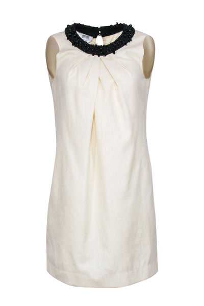 Current Boutique-Moschino Cheap & Chic - Ivory Sleeveless Swing Dress w/ Black Beaded Collar Sz 8
