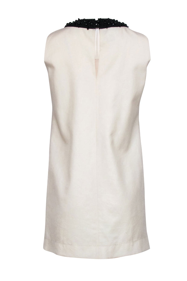 Current Boutique-Moschino Cheap & Chic - Ivory Sleeveless Swing Dress w/ Black Beaded Collar Sz 8