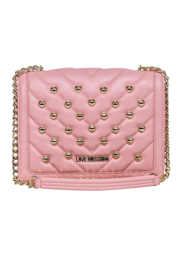 Current Boutique-Love Moschino - Pink Faux Leather Heart Stud Crossbody Bag