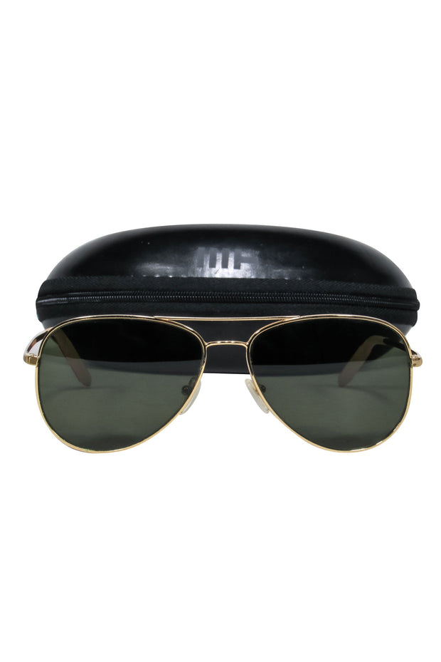 Current Boutique-Mosley Tribes - Gold Frame w/ Black Lens Aviator Sunglasses