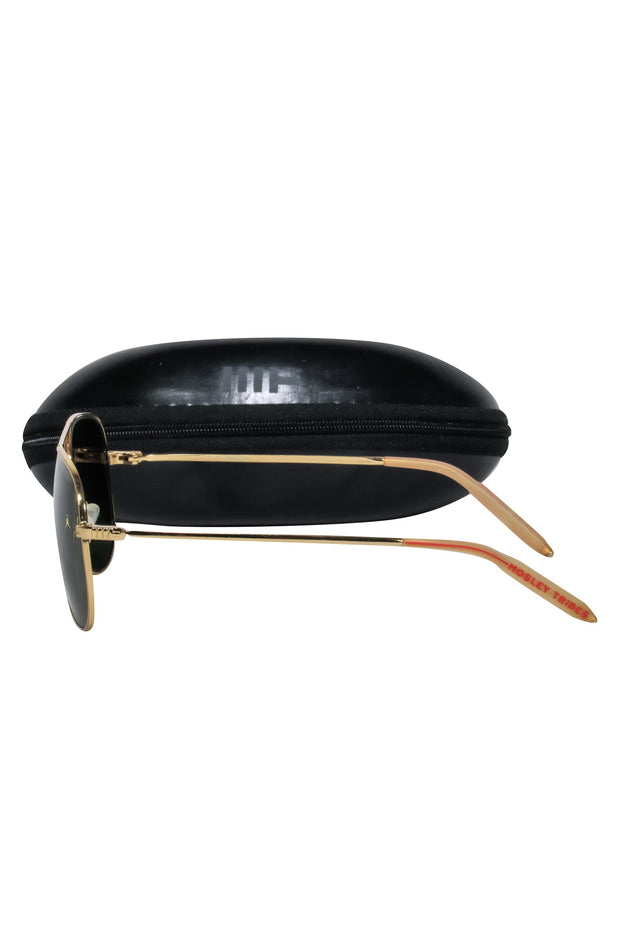 Current Boutique-Mosley Tribes - Gold Frame w/ Black Lens Aviator Sunglasses