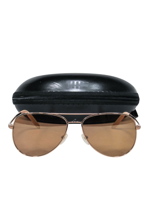 Current Boutique-Mosley Tribes - Rose Gold Aviator Frames w/ Dark Brown Lens Sunglasses