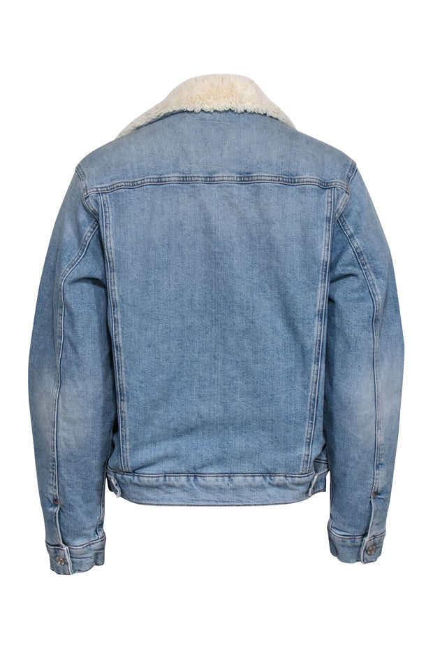 Current Boutique-MOTHER - Medium Wash Denim "Off The Grid" Sherpa Bomber Jacket Sz S