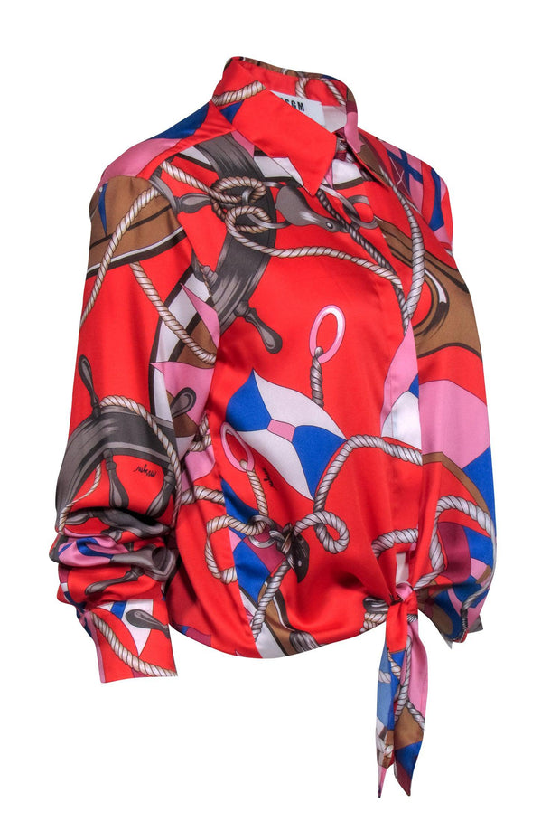 Current Boutique-MSGM - Red & Multi Color Rope Print Button Down Shirt Sz 8