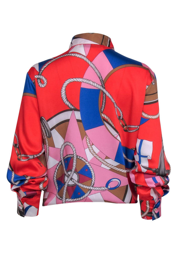 Current Boutique-MSGM - Red & Multi Color Rope Print Button Down Shirt Sz 8