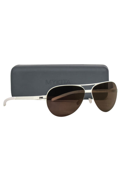 Current Boutique-Mykita - Ivory Aviators w/ Bronze Reflective Lens Sunglasses