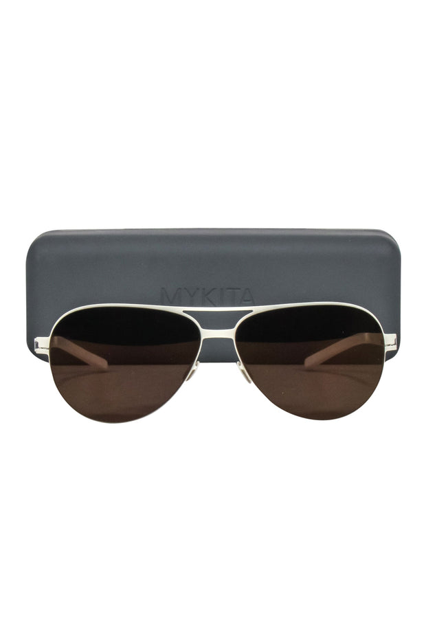 Current Boutique-Mykita - Ivory Aviators w/ Bronze Reflective Lens Sunglasses