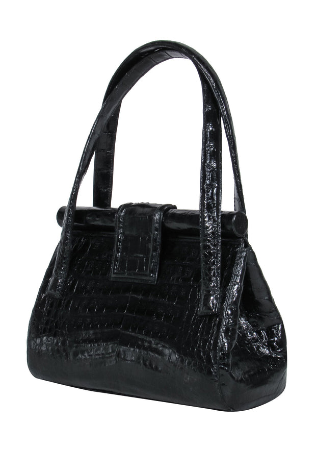 Current Boutique-Nancy Gonzalez - Black Crocodile Top Handle Shoulder Bag