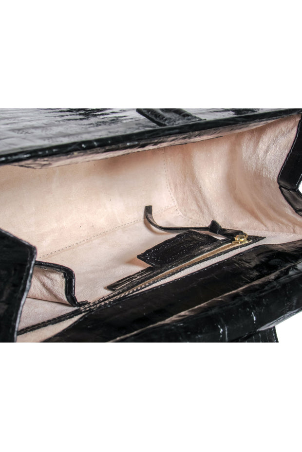 Current Boutique-Nancy Gonzalez - Black Crocodile Top Handle Shoulder Bag