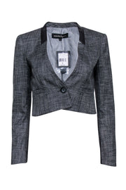 Current Boutique-Nanette Lepore - Grey Cropped One Button Blazer w/ Collarless Leather Trim Sz 0