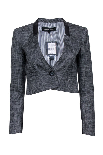 Current Boutique-Nanette Lepore - Grey Cropped One Button Blazer w/ Collarless Leather Trim Sz 0