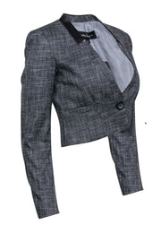 Current Boutique-Nanette Lepore - Grey Cropped One Button Blazer w/ Collarless Leather Trim Sz 0