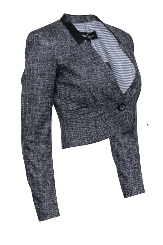 Current Boutique-Nanette Lepore - Grey Cropped One Button Blazer w/ Collarless Leather Trim Sz 0