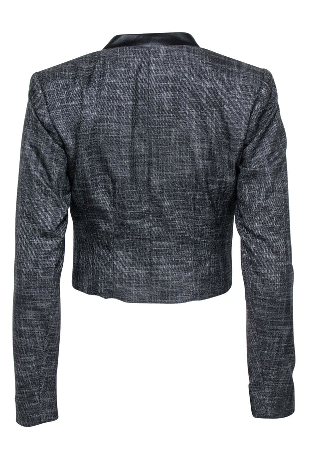 Current Boutique-Nanette Lepore - Grey Cropped One Button Blazer w/ Collarless Leather Trim Sz 0