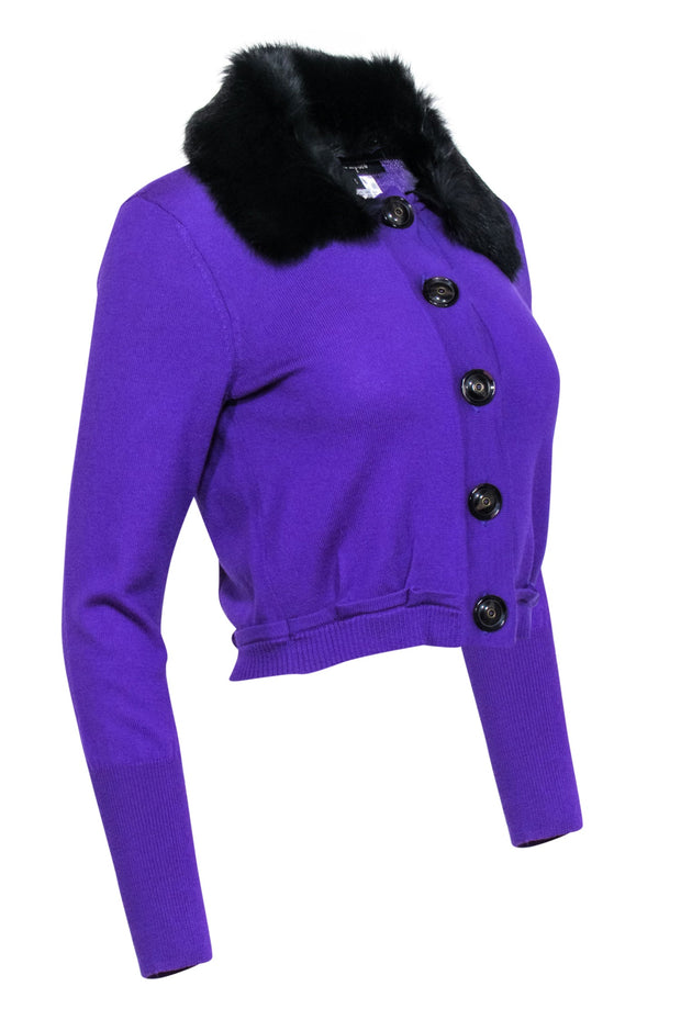 Current Boutique-Nanette Lepore - Purple Wool Sweater w/ Fur Collar Sz S