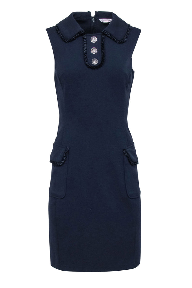 Current Boutique-Nanette Lepore - Navy Blue Dress w/ Ruffle Trim Sz 4