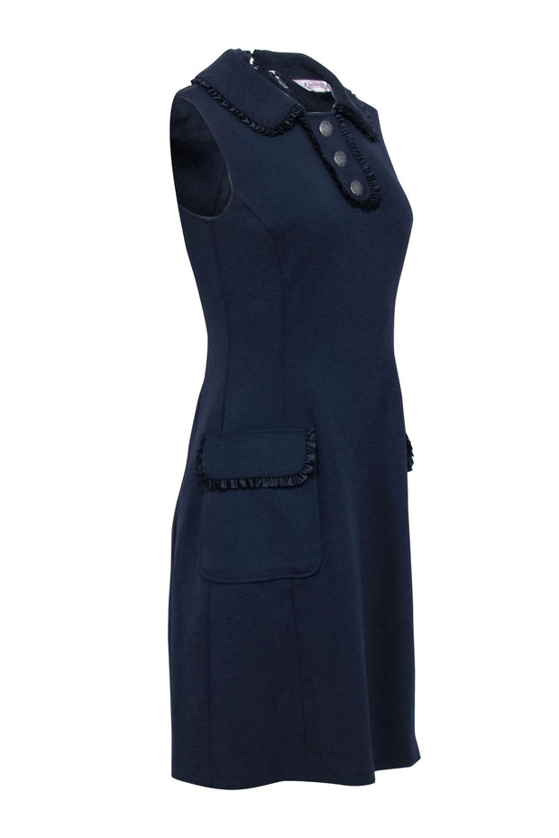 Current Boutique-Nanette Lepore - Navy Blue Dress w/ Ruffle Trim Sz 4