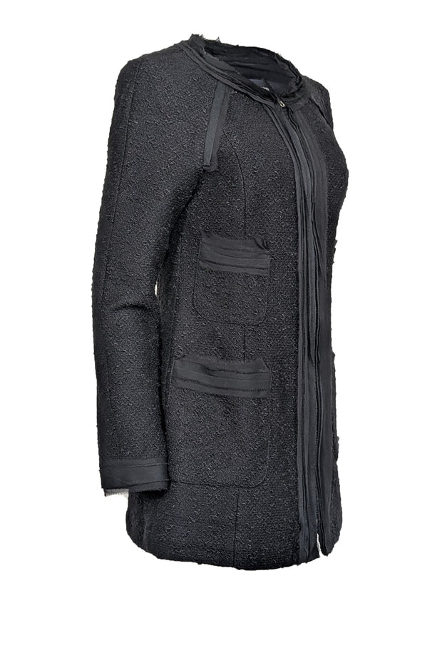 Current Boutique-Nanette Lepore - Black Tweed Zip Up Long Jacket Sz 10