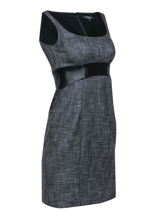 Current Boutique-Nanette Lepore - Sleeveless Charcoal Grey Sheath Midi Dress w/ Leather Waist Sz 0