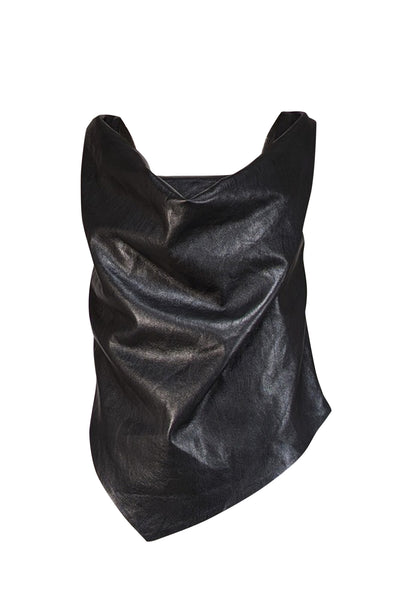 Current Boutique-Nanushka - Black Faux Leather Cowl Neckline Sleeveless Top Sz L